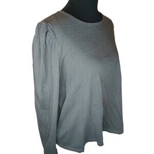 Old Navy Lg Women's Navy Grey Casual Shirt Long Sleeve Swing Top Puffy Shoulders